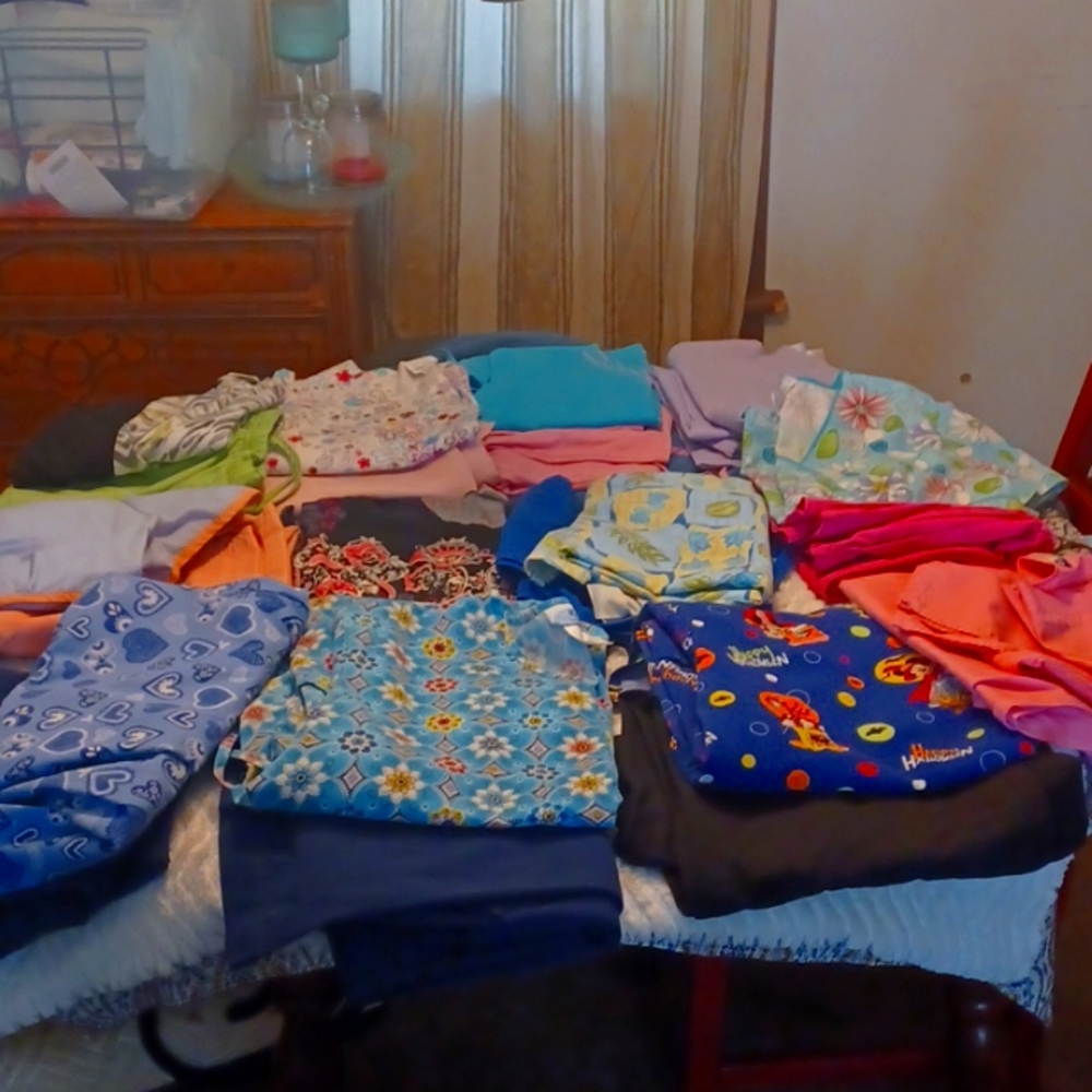 Scrub outfits, including scrub shirt and matching scrub pants